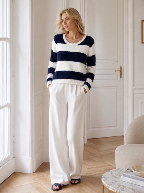 LC Lauren Conrad Sweaters - Lauren Conrad Cozy Chic Casual Blue & White Eyelash Sweater, Size Large